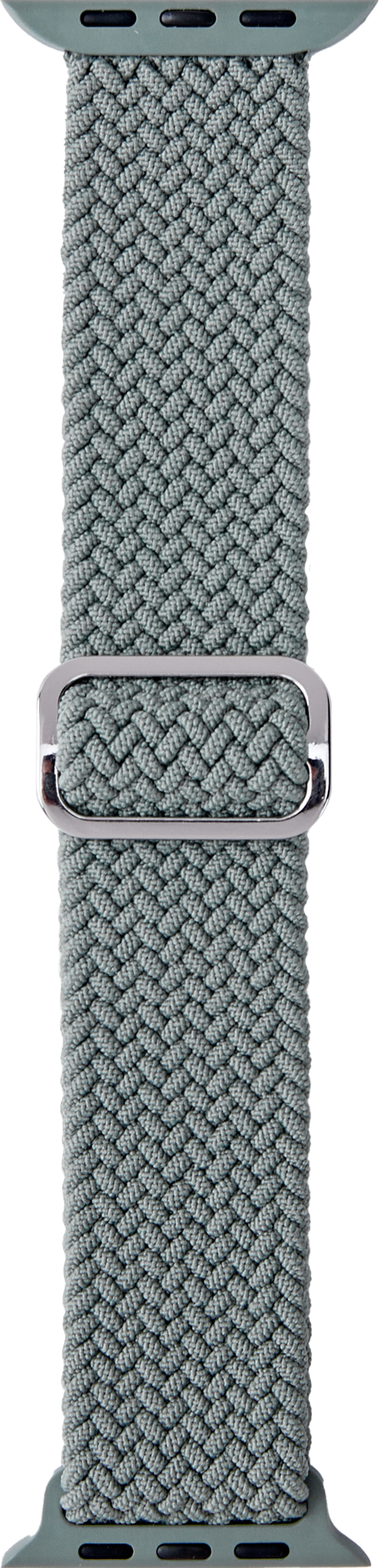 Grünes Apple Watch geflochtenes Solo Loop Armband mit silberner Schnalle.