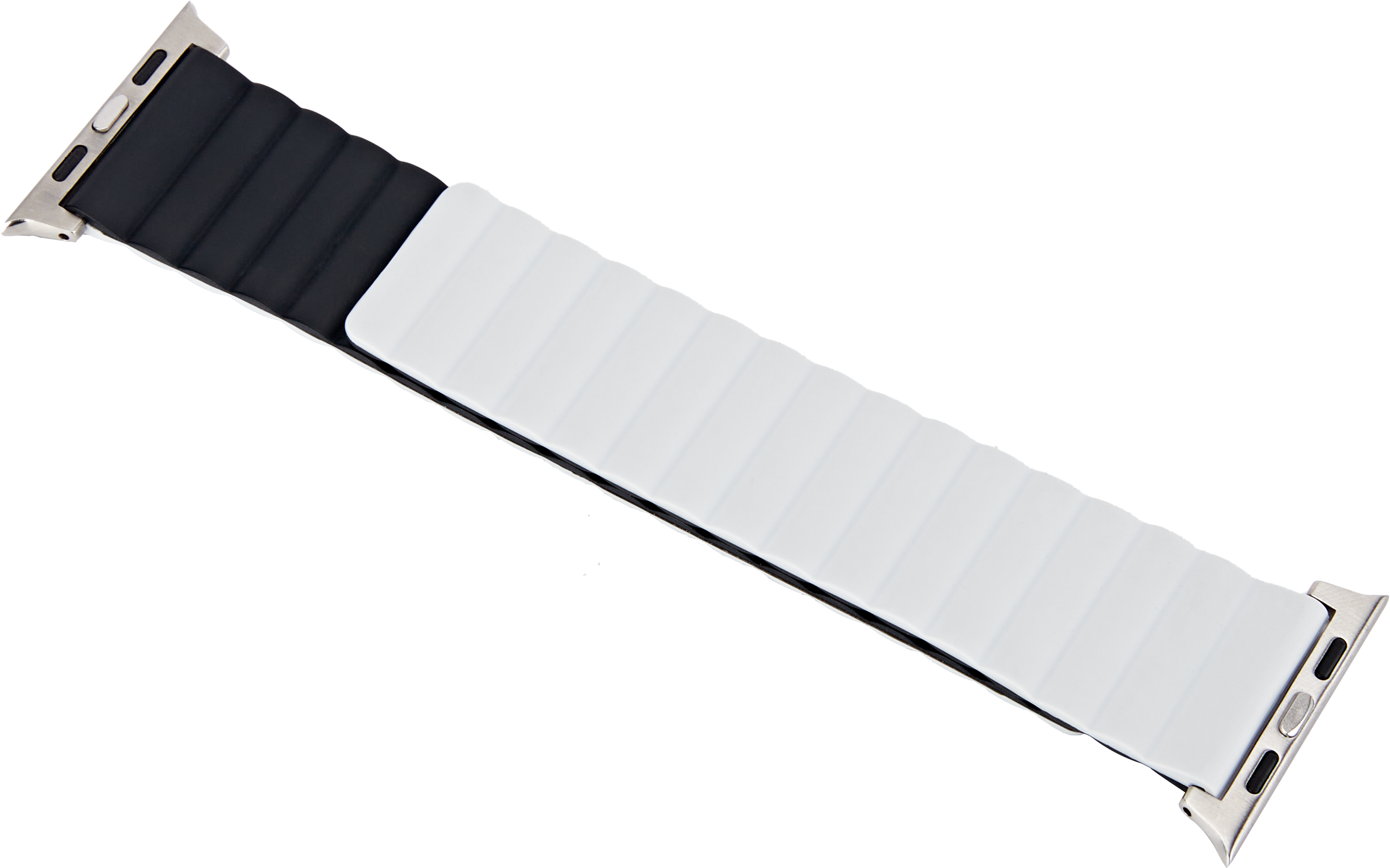 Ein schwarzes und weißes magnetisches Uhrenarmband.