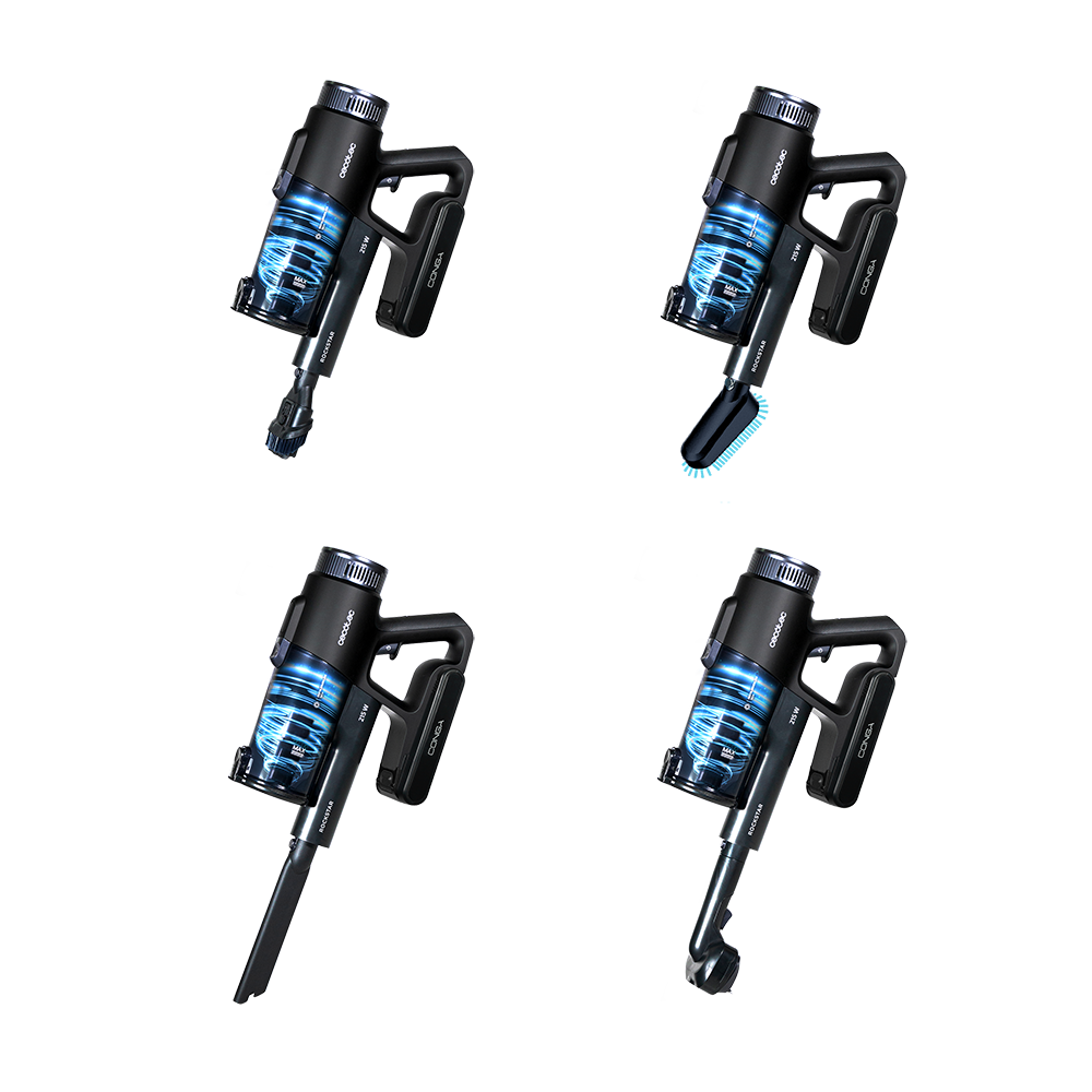 Aspirador escoba - Cecotec Conga Rockstar 1500 Ray Ergowet Animal, 3 en 1, Potencia 215 W, Autonomía de 60 min, Depósito de 500ml, Black