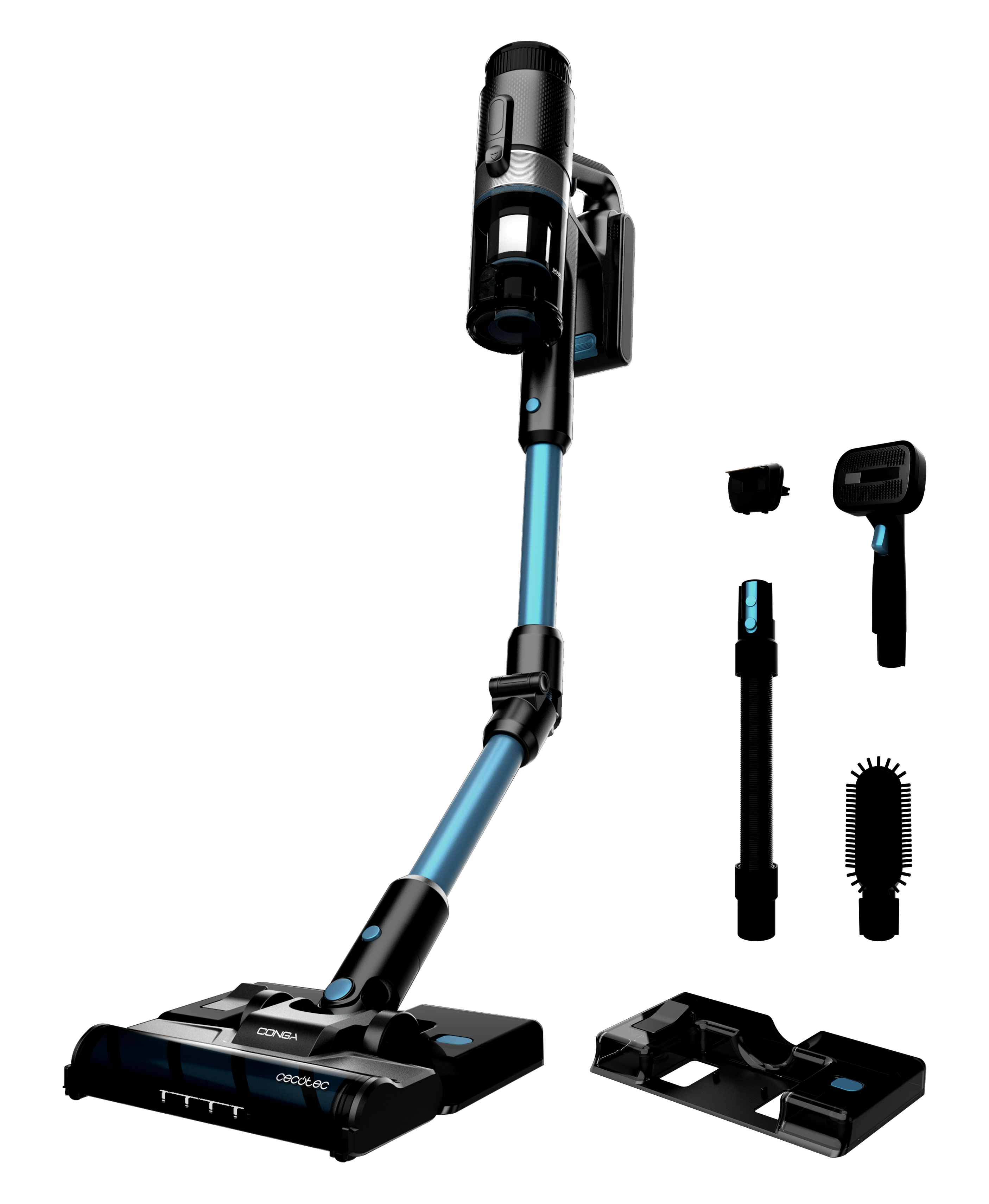 Aspirador escoba - Cecotec Conga Rockstar 1500 Ray Ergowet Animal, 3 en 1, Potencia 215 W, Autonomía de 60 min, Depósito de 500ml, Black