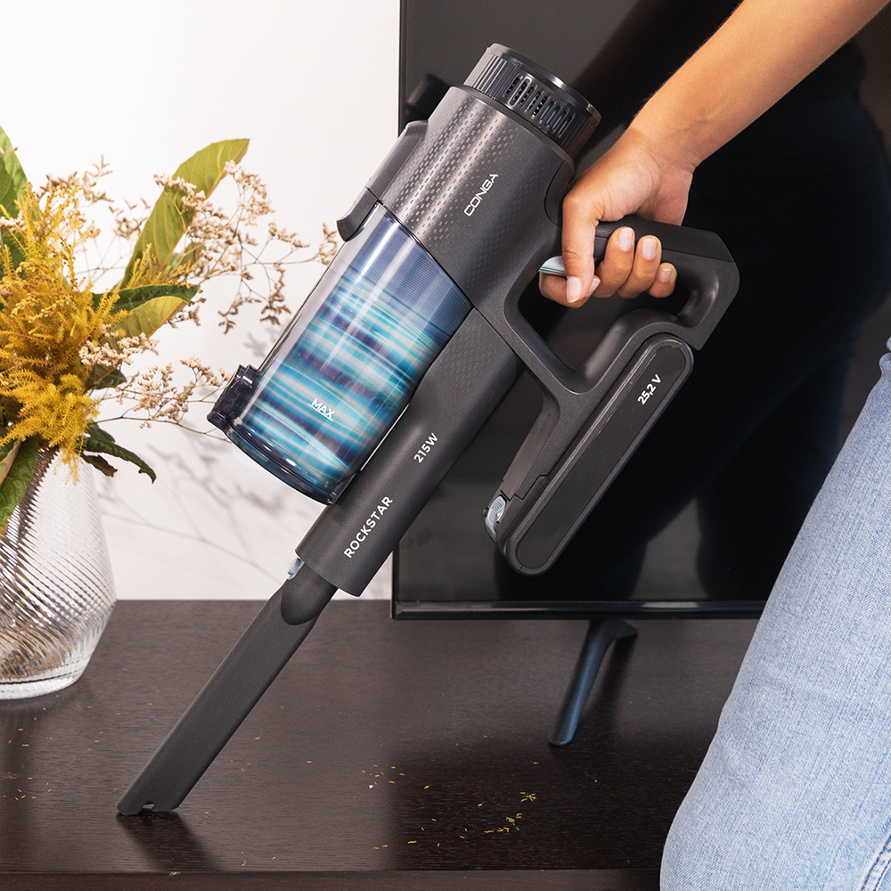 Aspirador escoba - Cecotec Conga Rockstar 1500 Ray Ergowet Animal, 3 en 1, Potencia 215 W, Autonomía de 60 min, Depósito de 500ml, Black