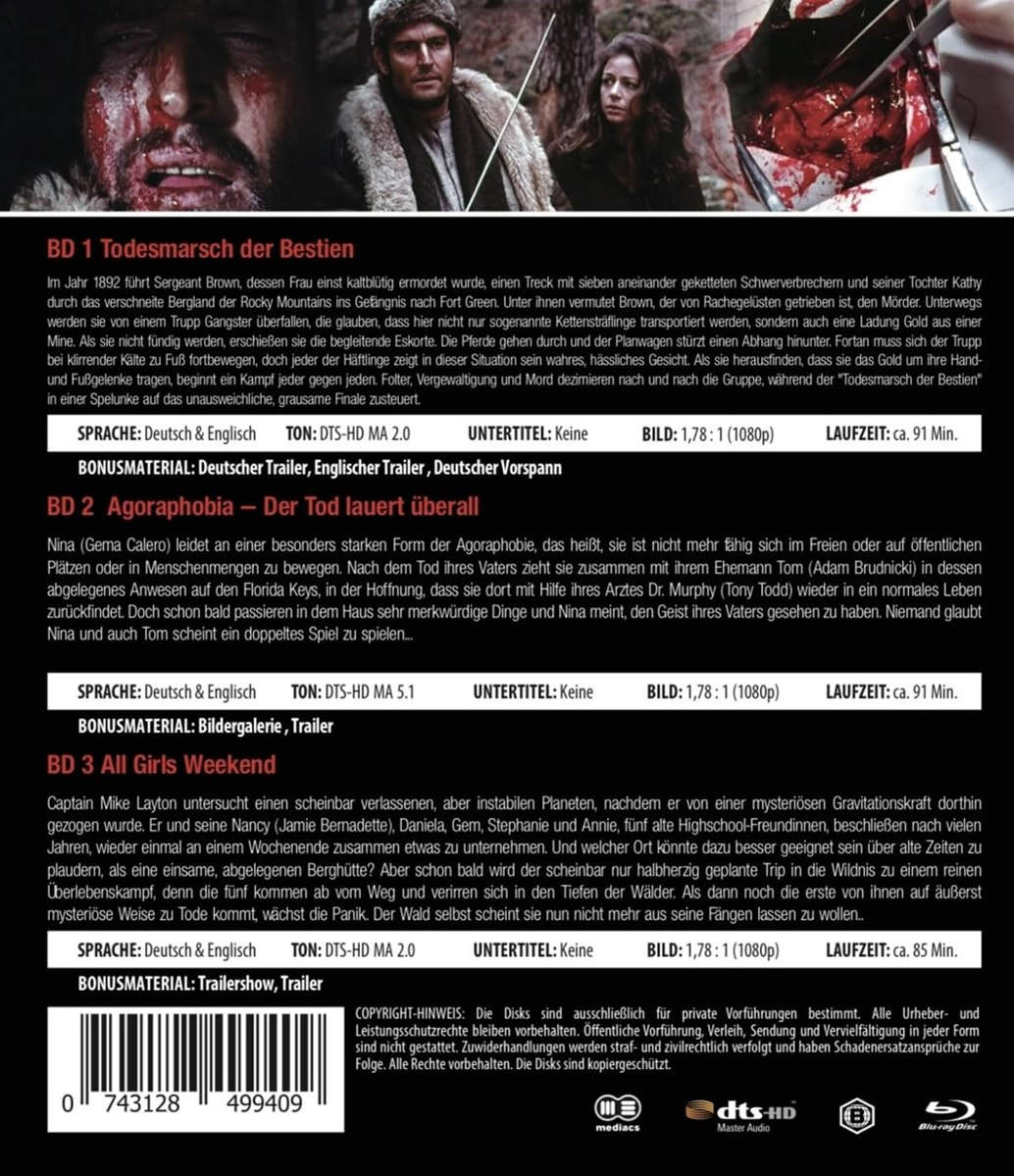 DVD-Hülle mit Text und Bildern. Die Hülle ist für einen Film mit dem Titel "Todesschmar der Bestien".