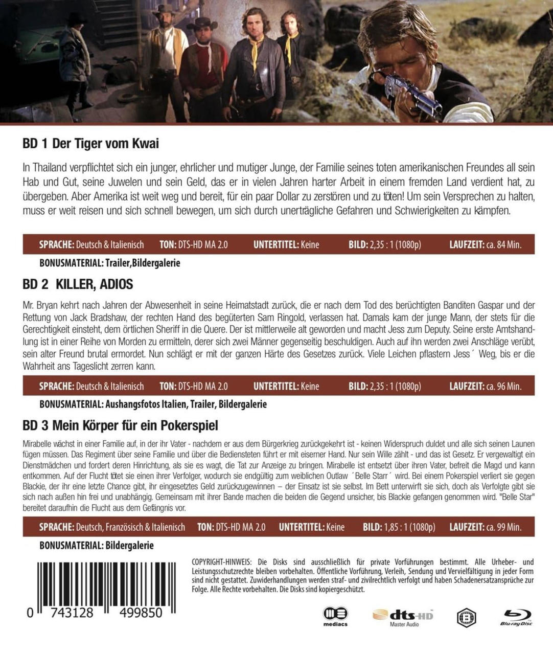 DVD-Boxset, verschiedene Filmdetails, ein Mann, der eine Waffe anvisiert.