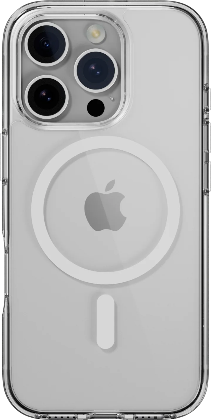 Átlátszó telefontok Apple logóval és kamerával fehér háttér előtt.