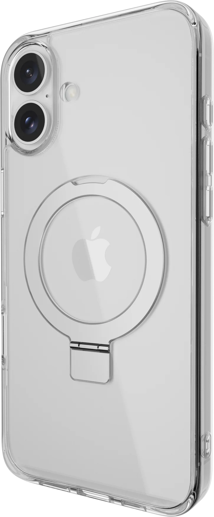Átlátszó telefontok Apple logóval és gyűrűtartóval.