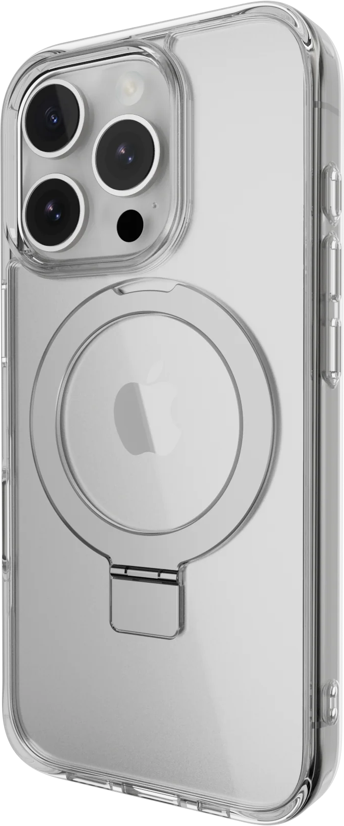 Átlátszó iPhone tok, fehér Apple logó a hátoldalon, átlátszó keret.