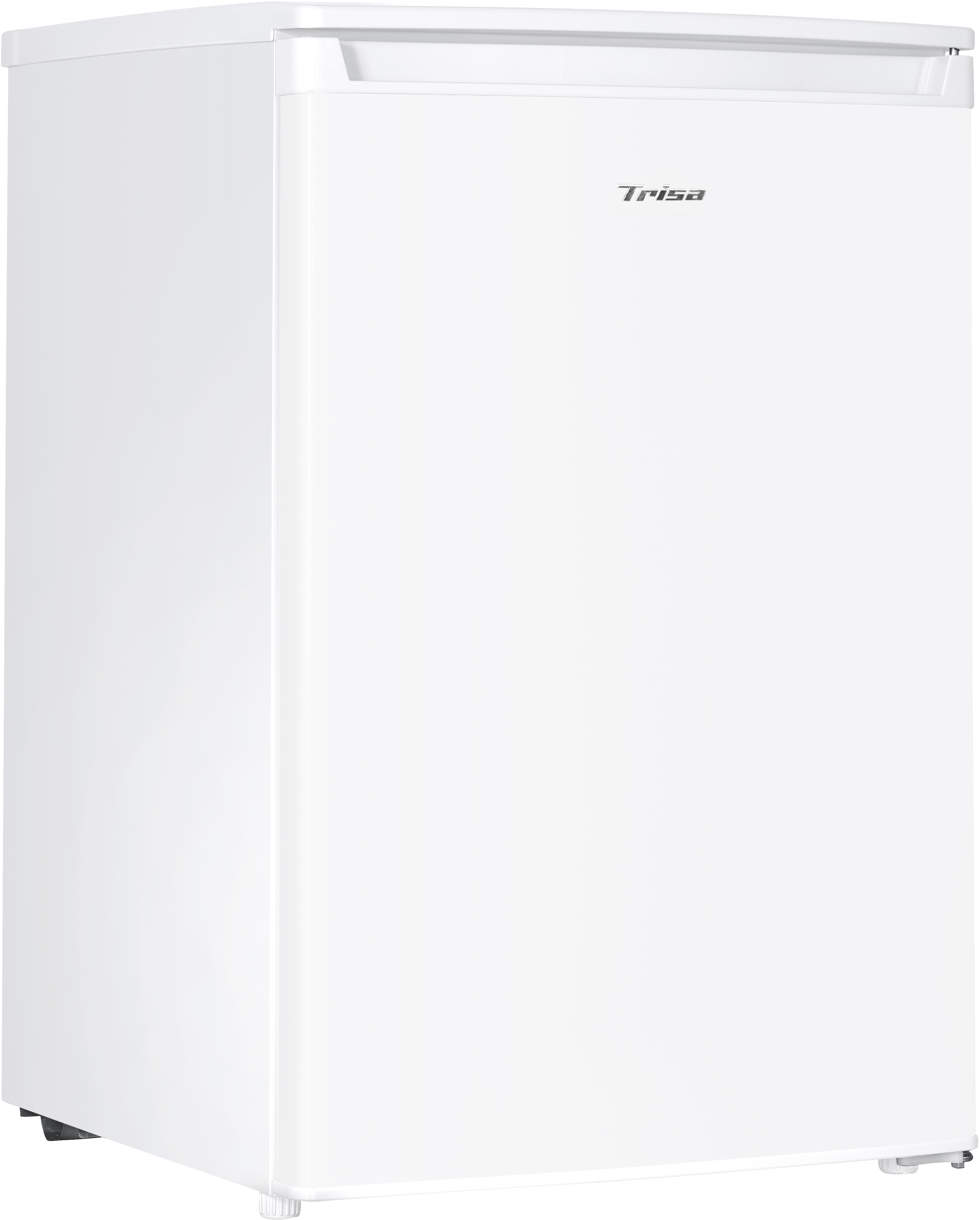 Weißer Kühlschrank mit Trisa-Logo auf der Vorderseite.