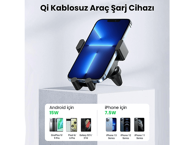 UGREEN Magsafe 15W Kablosuz Araç İçi Hızlı Şarj Cihazı Siyah_0