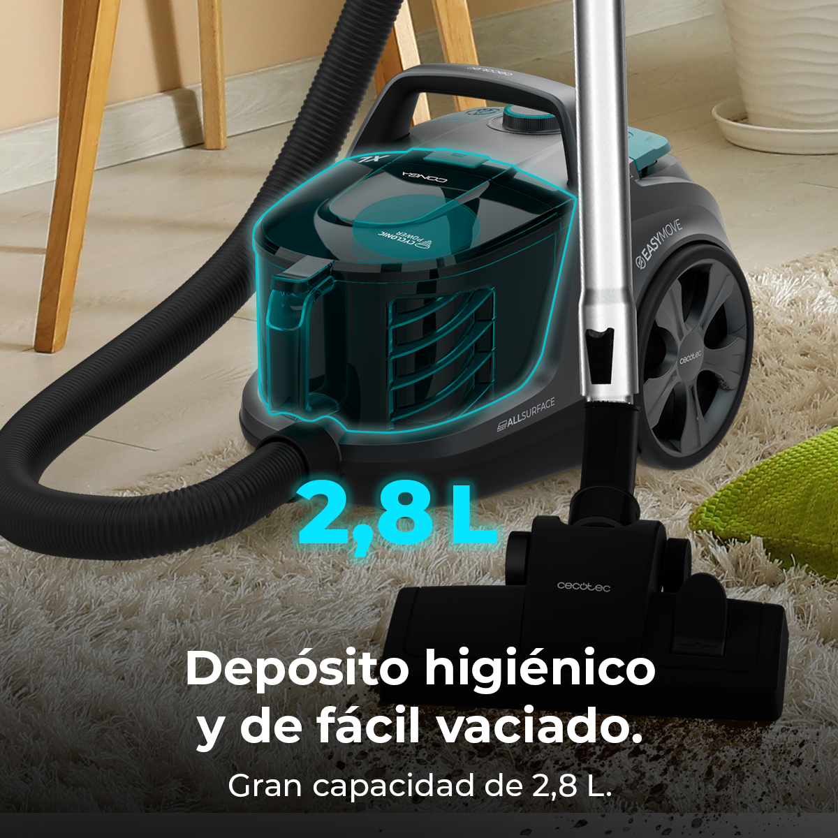 Cecotec Slee stofzuiger Conga Rockstar Multicyclonic XL Animal Plus. Zakloos, 800 W, 20 kPa, MultiCyclonic System, EasyMove, telescopische buis