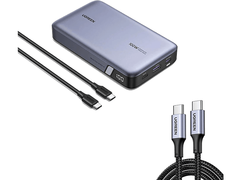 UGREEN 20.000 mAh 100W PD Hızlı Şarj 2xUSB-C 1xUSB-A Taşınabilir Şarj Cihazı Gri _0