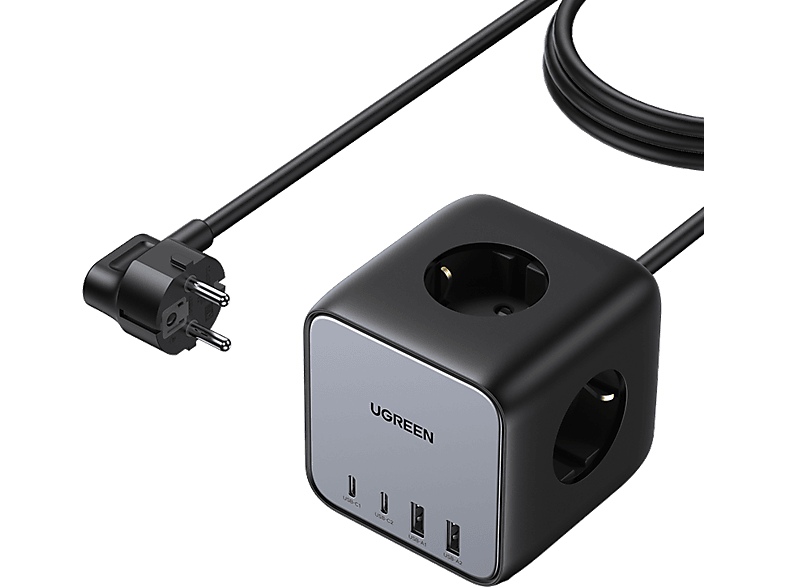 UGREEN DigiNest Cube 65W GaN 2 Hızlı Şarj Cihazı 2xUSB-C 2xUSB-A 3 lü Akım Korumalı Grup Priz 60113