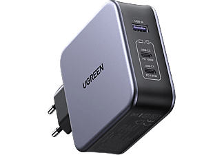 UGREEN Nexode 140W GaN 3 Portlu Hızlı Şarj Cihazı 2xUSB-C 1xUSB-A QC 4.0 PD 3.1 Uzay Grisi