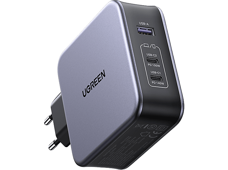 UGREEN Nexode 140W GaN 3 Portlu Hızlı Şarj Cihazı 2xUSB-C 1xUSB-A QC 4.0 PD 3.1 Uzay Grisi 90549