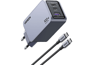 UGREEN Nexode Pro 100W GaN Hızlı Şarj Cihazı QC PD 2xUSB-C 1xUSB-A Uzay Grisi