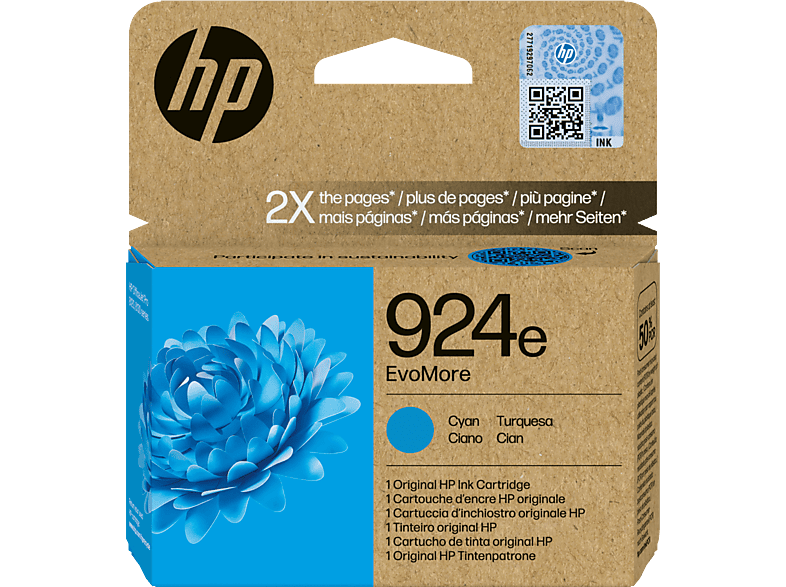 Cartucho de tinta - HP EvoMore 924e, Hasta 800 páginas, Certificado CarbonNeutral®, Azul