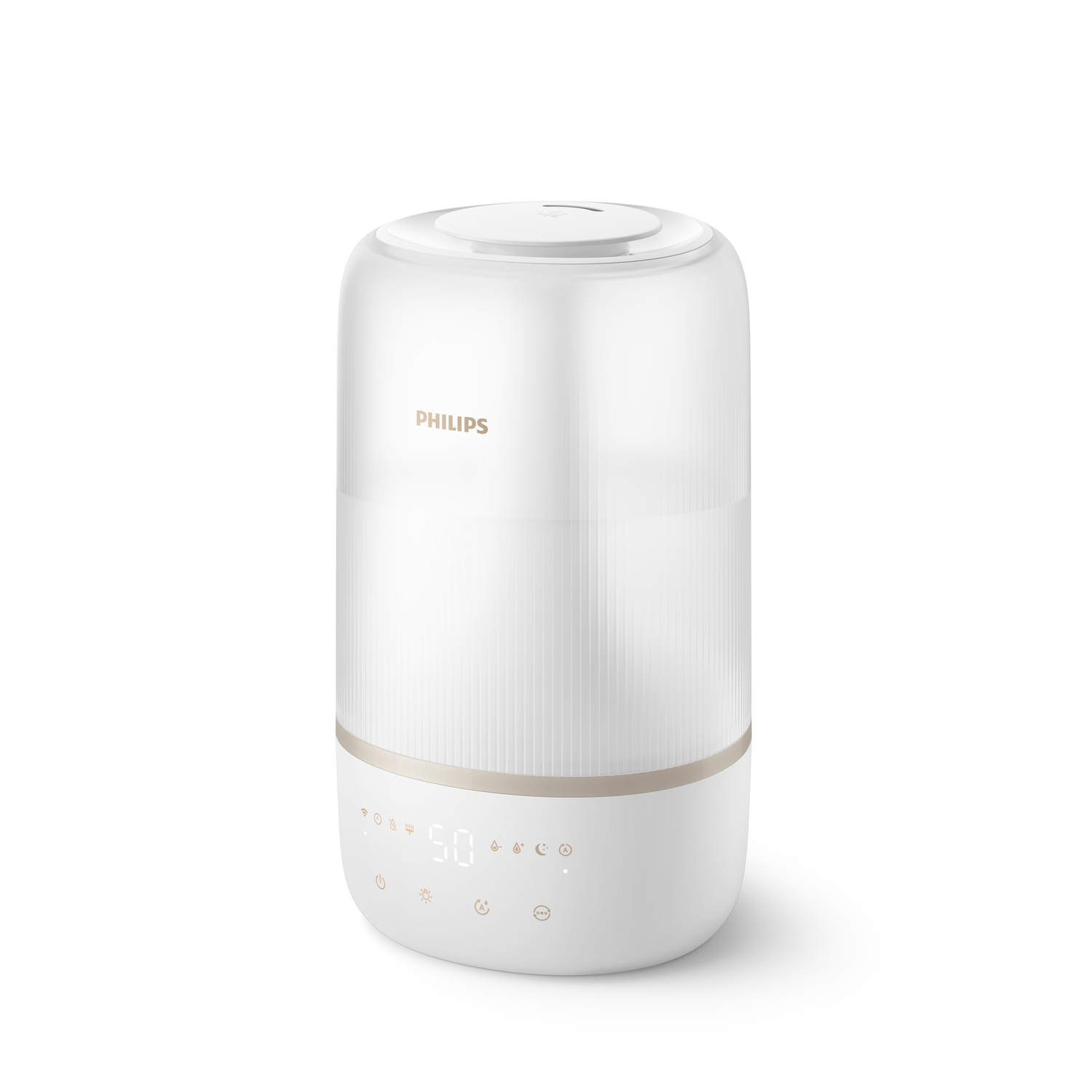 A white and beige Philips humidifier on a white background.