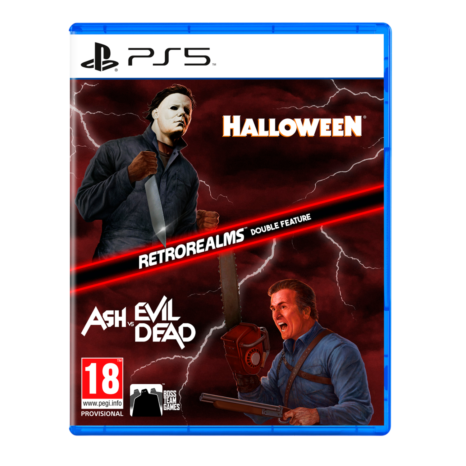 PS5 game cover met 'Halloween' en 'Ash vs Evil Dead' met filmkarakters.
