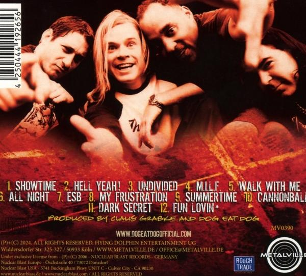 Albumcover. Vier Männer mit Titelliste. Das Album heißt "Dog Eat Dog".