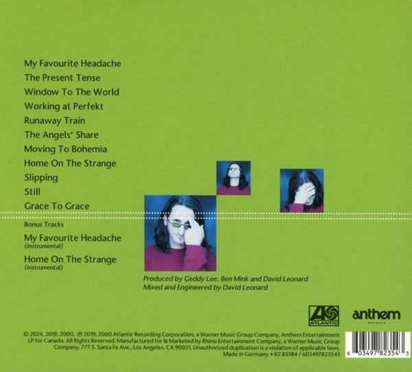 Albumcover mit Fotos von Geddy Lee und Liedtexten.