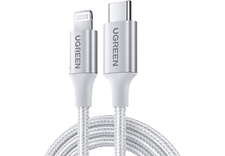 UGREEN Lightning to USB-C 3A PD MFi Sertifikalı Örgülü Hızlı Şarj Kablosu 1 m Gümüş_0