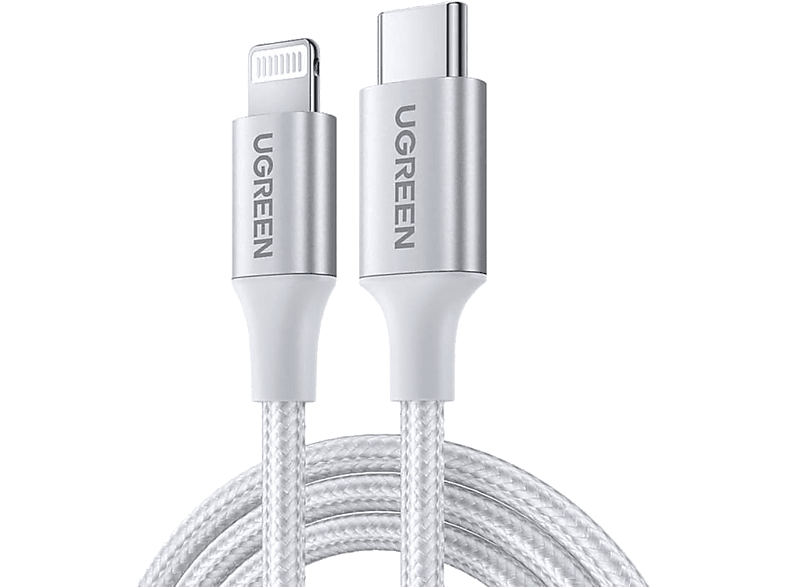 UGREEN Type-C to Lightning 3A PD MFi Sertifikalı Örgülü Hızlı Şarj Kablosu 1 Metre Gümüş 70523