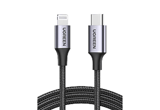 UGREEN Lightning to USB-C 3A PD MFi Sertifikalı Örgülü Hızlı Şarj Kablosu 1 m Siyah