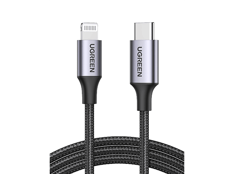 UGREEN Lightning to USB-C 3A PD MFi Sertifikalı Örgülü Hızlı Şarj Kablosu 1 m Siyah_0