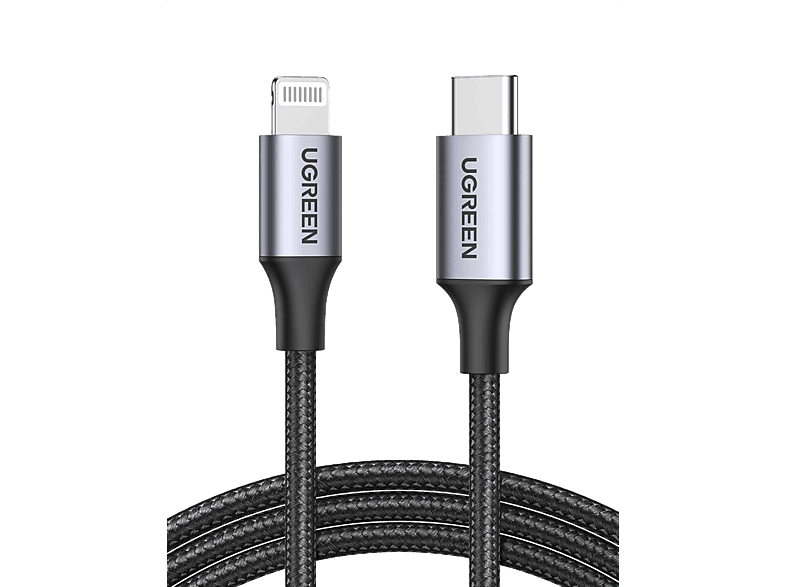 UGREEN Lightning to USB-C 3A PD MFi Sertifikalı Örgülü Hızlı Şarj Kablosu 1 m Siyah