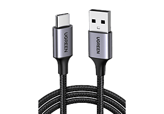 UGREEN USB-C to USB-A 3A QC Örgülü Hızlı Şarj Kablosu 3 m Gümüş Beyazı