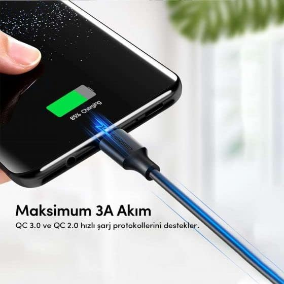 Telefon kablo ile şarj oluyor, pil %85 şarj gösteriyor.