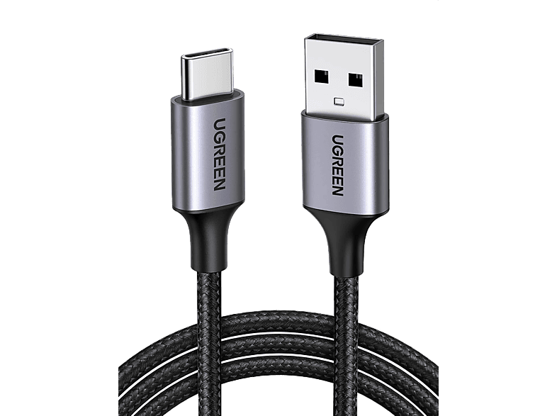 UGREEN USB-C to USB-A 3A QC Örgülü Hızlı Şarj Kablosu 3 m Siyah_0