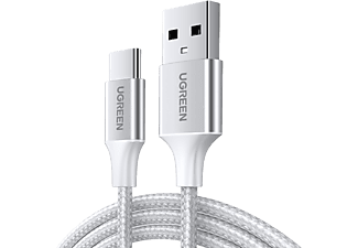 UGREEN USB-C to USB-A 3A QC Örgülü Hızlı Şarj Kablosu 1 m Gümüş Beyazı_0