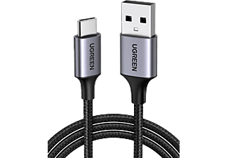 UGREEN USB-C to USB-A 3A QC Örgülü Hızlı Şarj Kablosu 1 m Siyah