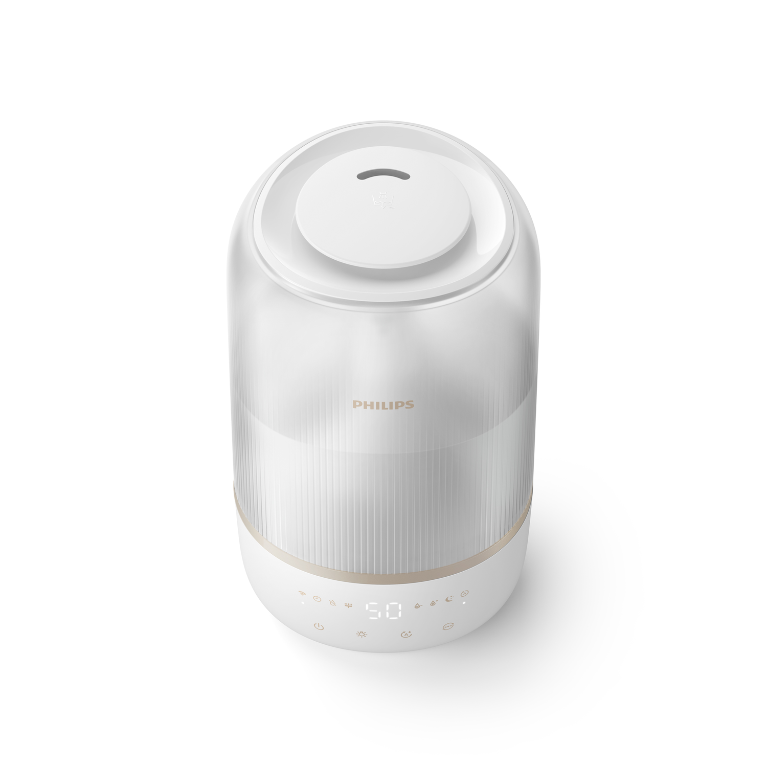 A white Philips humidifier with a digital display and a top air outlet.
