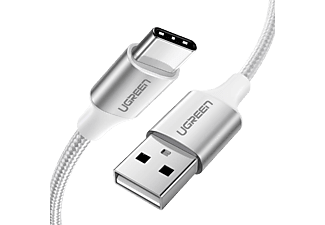 UGREEN USB-C to USB-A 3A QC Örgülü Hızlı Şarj Kablosu 2 m Gümüş Beyazı_0