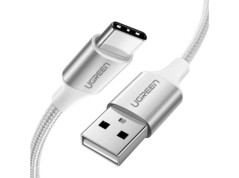 UGREEN USB-C to USB-A 3A QC Örgülü Hızlı Şarj Kablosu 2 m Gümüş Beyazı_0