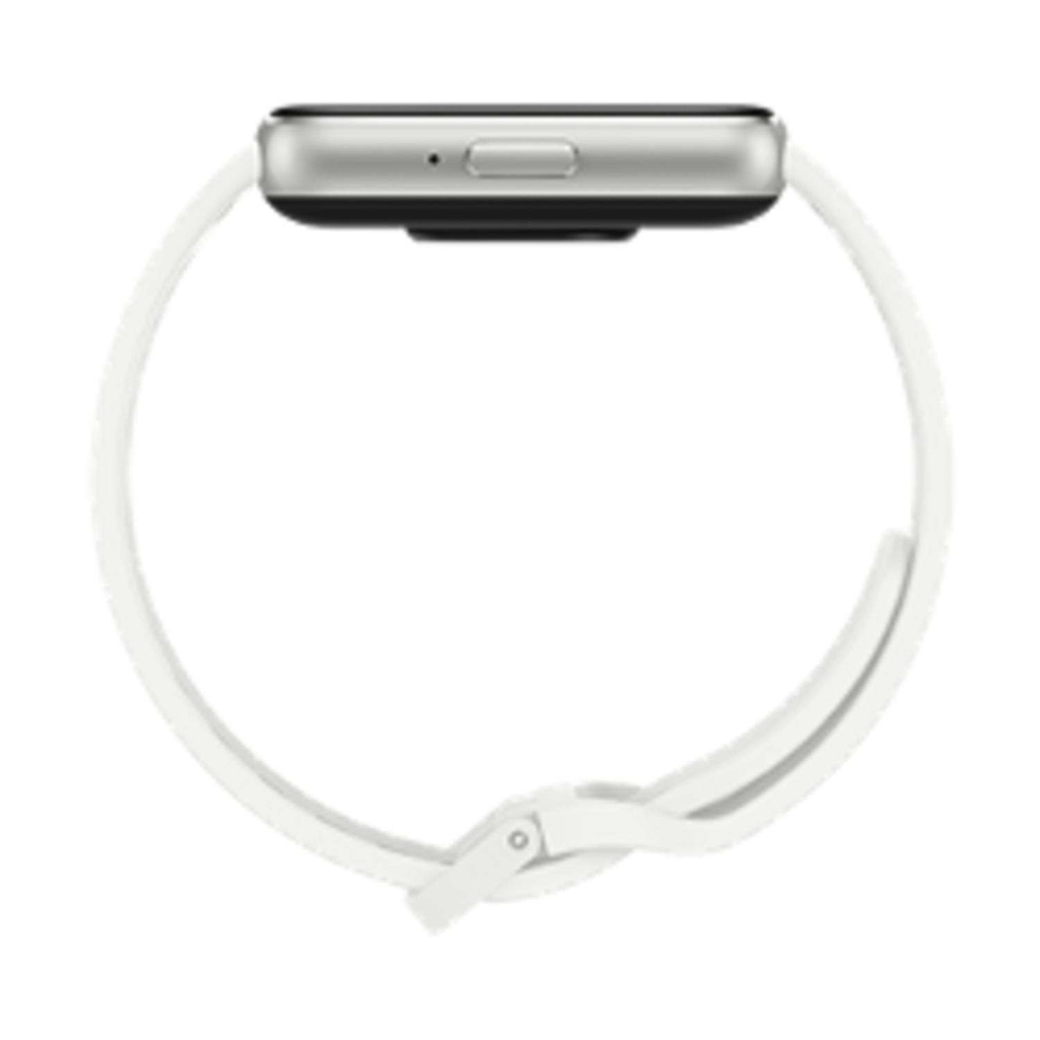 Zijaanzicht smartwatch, witte band met zilveren horlogekast, geïsoleerd.