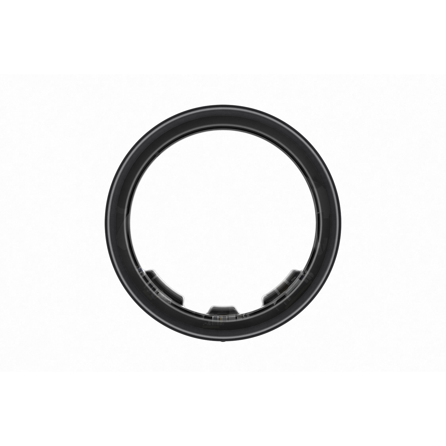 Forme d'anneau noir avec centre transparent sur fond blanc.