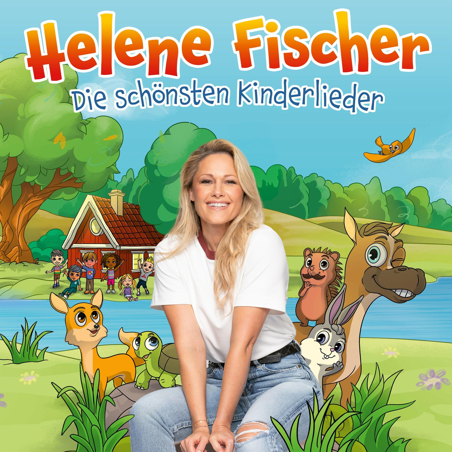 Albumcover mit Helene Fischer, bunte Cartoon-Szene.