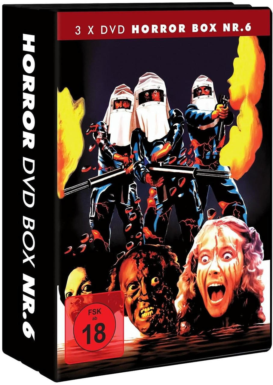 Horror-DVD-Box-Set-Cover mit drei Figuren in Schutzanzügen. Gesichter verängstigter Menschen sind unten zu sehen.