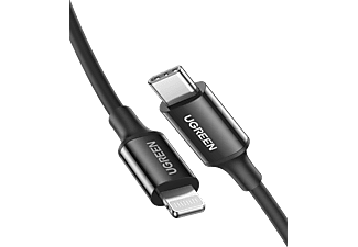 UGREEN Lightning to USB-C 3A PD MFi Sertifikalı Hızlı Şarj Kablosu 1 m Siyah_0