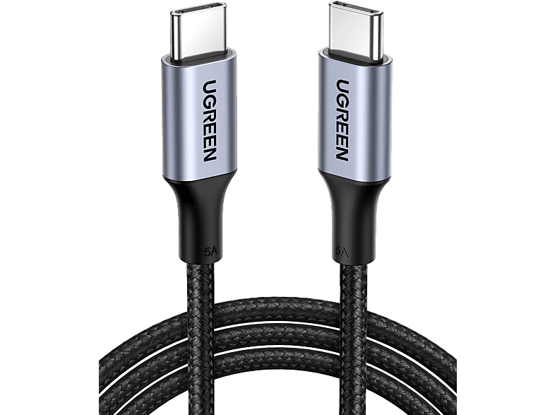 UGREEN USB-C to USB-C 100W 5A QC PD Örgülü Hızlı Şarj Kablosu 1 m Siyah_0