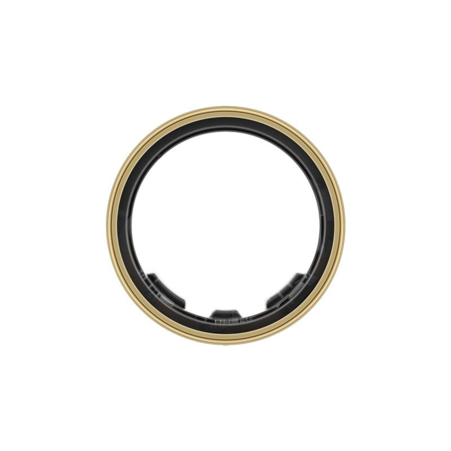 A gold and black ring with a circular design, close-up shot.