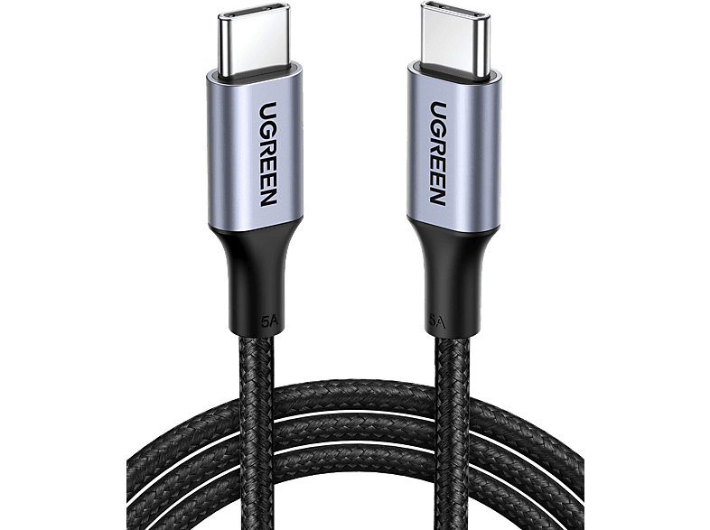 UGREEN USB-C 100W 5A QC PD Örgülü Hızlı Şarj Kablosu 2 Metre Siyah 70429