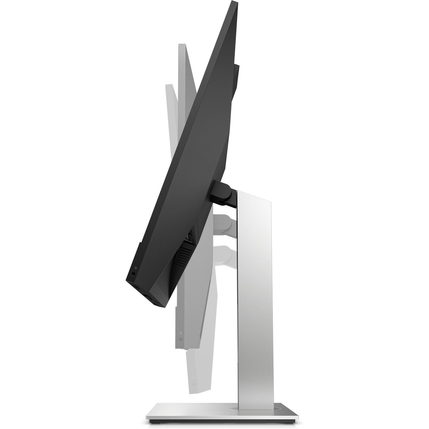 A side view of a monitor with an adjustable stand, tilted at an angle.