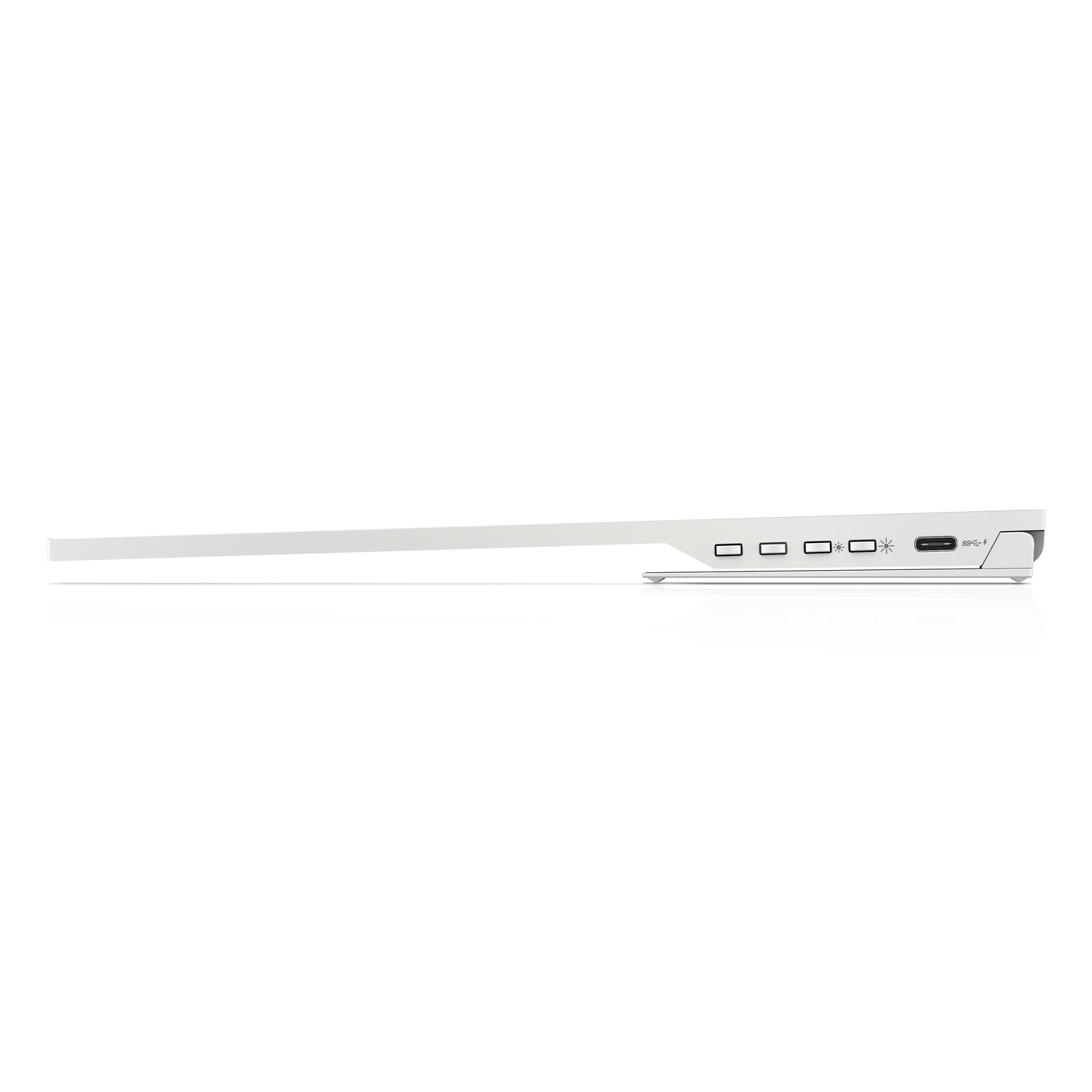 White laptop side view. Ports visible. Clean, minimalist design. Isolated on white background.