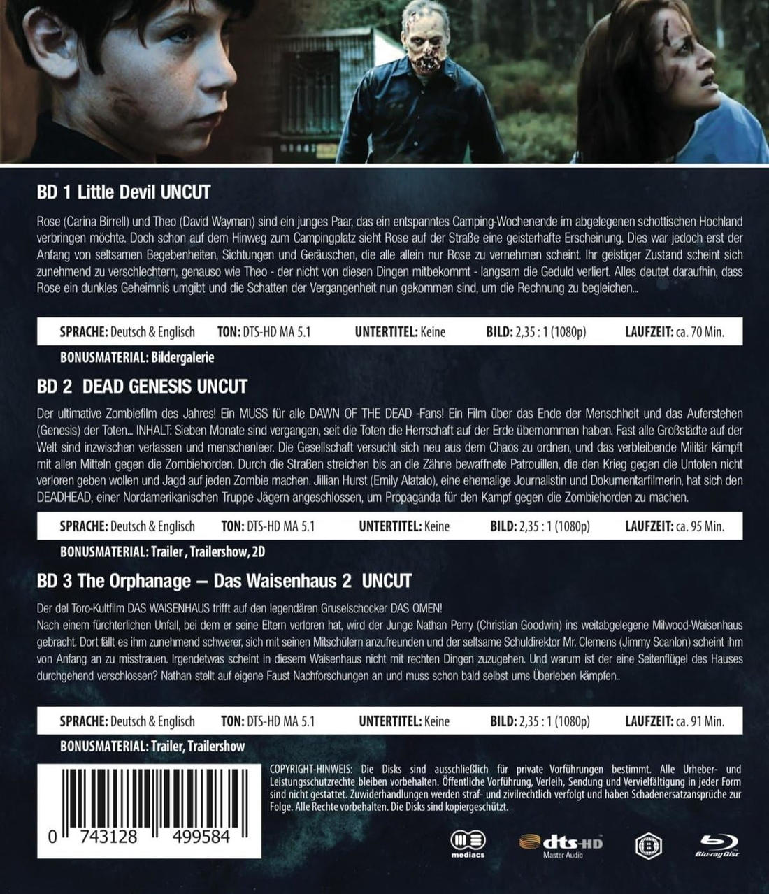 DVD-Hülle mit Filmtiteln, Schauspielern und einer Inhaltsangabe. Die Hülle hat ein Schwarz-Weiß-Design.