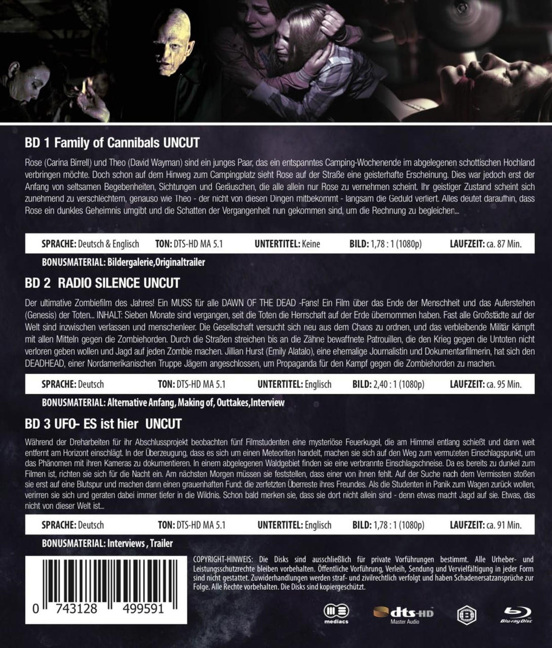 DVD-Cover auf Deutsch mit Filmdetails und Fotos der Besetzung. Das Cover ist blau und weiß.