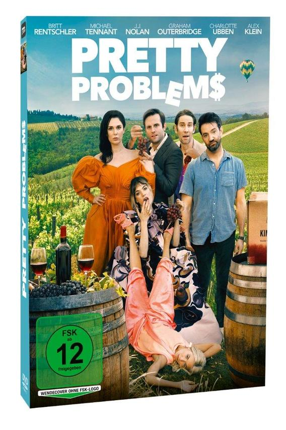 DVD-Cover des Films "Pretty Problems" mit der Besetzung. Eine Frau liegt kopfüber auf einem Fass.
