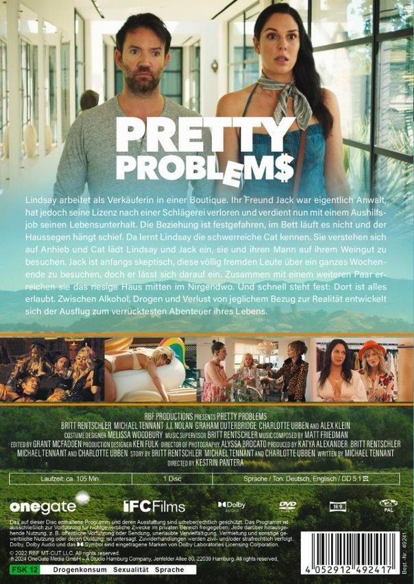 Filmposter: 'Pretty Problems.' Ein Paar steht vor einem Haus. Text auf Deutsch.